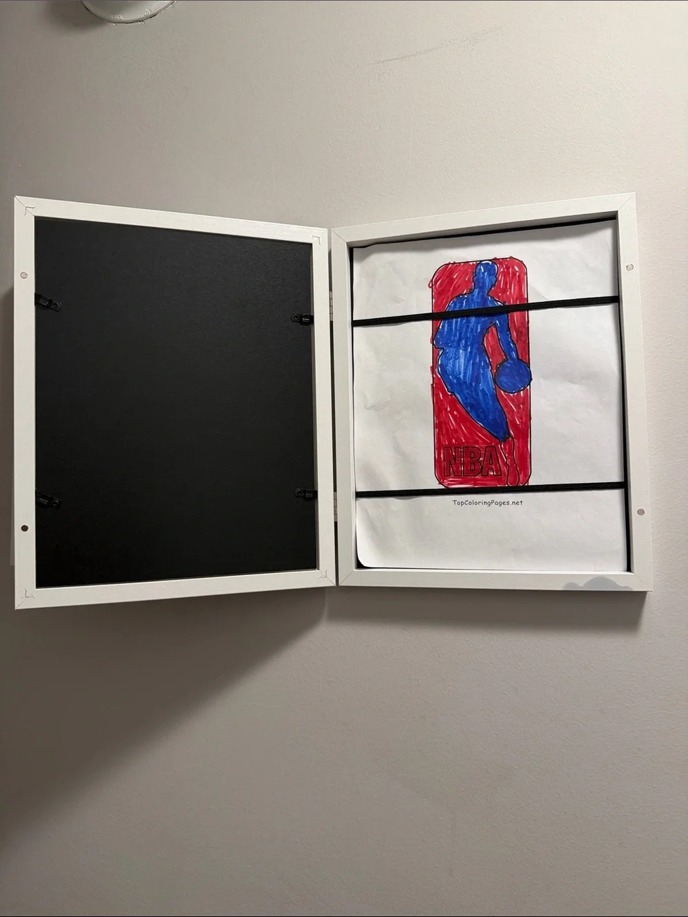 White Frame with storage for easy interchangeable displays